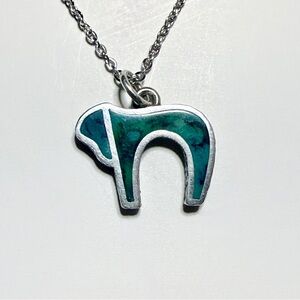 Silver Chai Necklace with Teal, Blue Green color Pendant Necklace - 17”